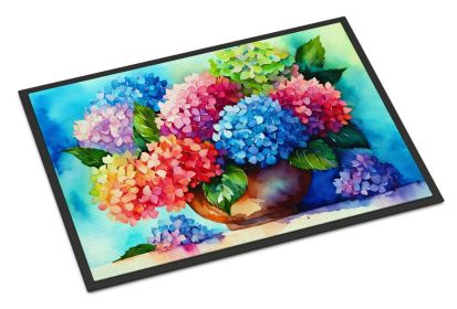 NEW Hydrangeas in Watercolor Doormat Front Door Mat Indoor Outdoor Rugs for Entryway, Non Slip Washable Low Pile, 18H X 27W
