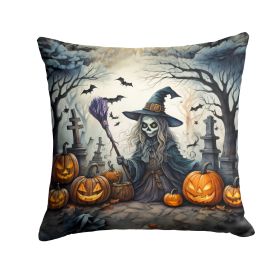 Witch Spooky Halloween Throw Pillow Machine Washable, Indoor Outdoor Decorative Pillow for Couch, Bed or Patio, 14Hx14W