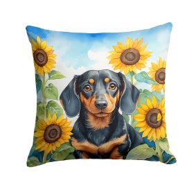 Dachshund in Sunflowers Throw Pillow Machine Washable, Indoor Outdoor Decorative Pillow for Couch, Bed or Patio, 14Hx14W (Default: Default)